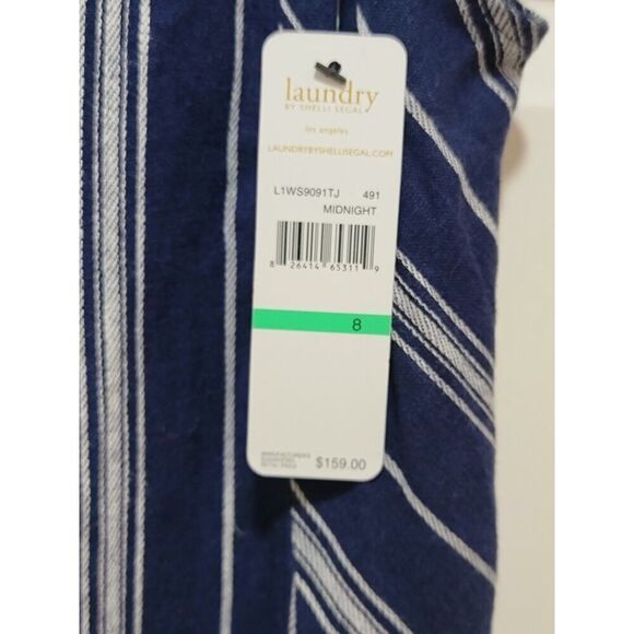 Laundry by Shelli Segal Striped Linen Viscose Sleeveless Jumpsuit Navy Size 8 - Picture 5 of 10